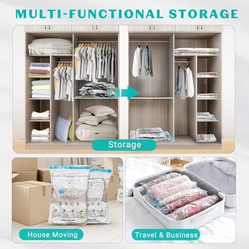 15 Pack Vacuum Seal Bags for Clothing &Travel, Space Saver Vacuum Storage Bags for Blankets,Luggage,Clothes,Comforter, Hand Pump Included (3 Jumbo,3 Large,3 Medium,3 Small,3 Roll） - Image 6