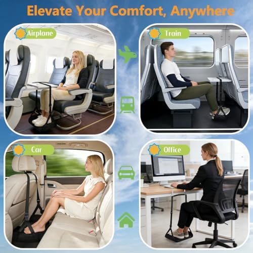 Foot Hammock for Plane Travel - Portable Adjustable Airplane Foot Hammock with Memory Foam - Hardboard, Prevents Feet Clashing, Relieves Swelling - Travel, Office Essentials - Image 7