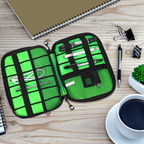 HARFINGTON Electronics 9.45" x 6.69" x 1.18" Double Layer Nylon Tech Organizer Travel Case for Cord Organizer Travel Accessories Men Women, Navy Blue - Image 5