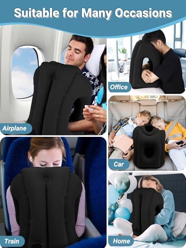 Maliton Inflatable Travel Pillow for Airplane Comfortable Sleeping to Relieve Neck and Shoulder Pain, Support Head Inflatable Pillow for Long Flights, Used for Airplanes, Cars, Trains, Office(Black) - Image 5
