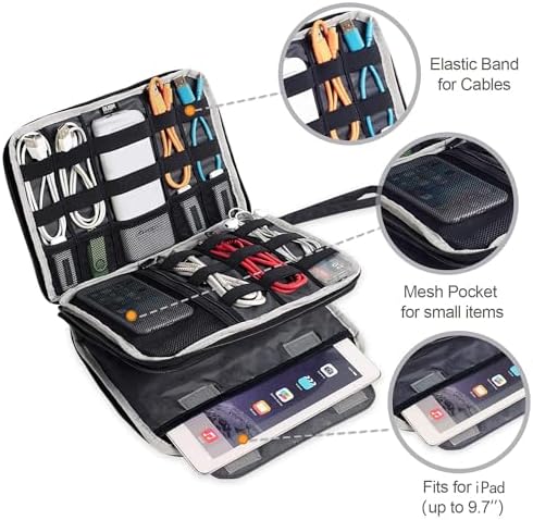 BUBM Double Layer Electronics Organizer/Travel Gadget Bag For Cables,Memory Cards,Flash Hard Drive and More,Fit For iPad Or Tablet(Up To 9.7")--Large, Black - Image 4