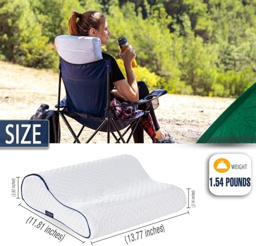 alkamto Travel & Camping Comfortable Memory Foam Pillow – Easy to Carry Portable Bag – Temperature Regulating Pillow Case (White Contour + Extra Cover) - Image 2