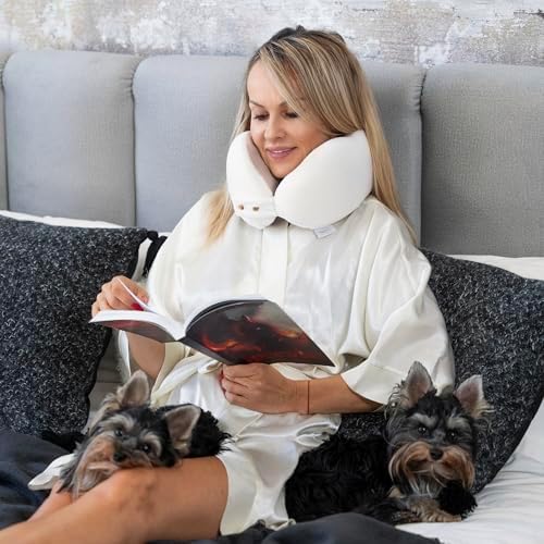 Women's Small Fitted Neck Pillow for Traveling, Memory Foam Travel Pillow, Travel Neck Pillows for Airplanes, Travel Essentials for Flying, Plane Pillow in Taupe and White - Image 7