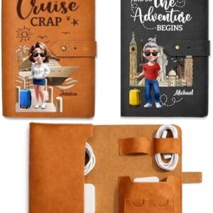 Personalized Leather Cable Organizer Bag - Custom Travel Tech Pouch for Cords & Chargers, Electronics Organizer, Airport & Flight Essentials Gift for Men & Women - All My Travel Crap