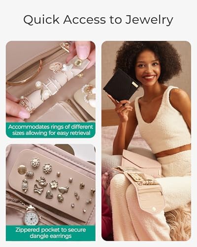 BAGSMART Travel Jewelry Organizer Case Foldable Small Jewelry Roll for Journey Rings, Necklaces, Earrings, Bracelets,Mini,Soft Pink - Image 5