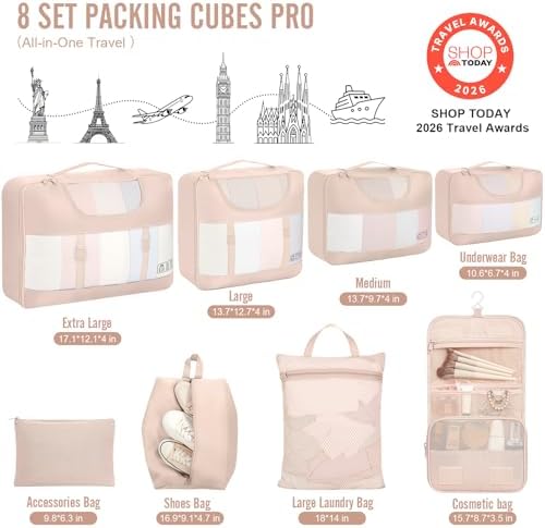 Veken 8 Set Packing Cubes, Cruise Ship Travel Essentials Accessories for Beach Vacation, Personalized Gifts for Women Mom Her, Suitcase Organizer Bags for Luggage with Hanging Toiletry Bag - Image 2