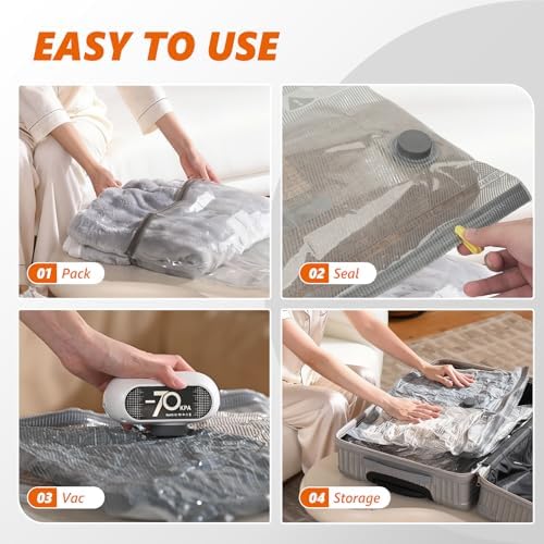 15 Pack Vacuum Seal Bags for Clothing Travel with -70KPa Electric Pump, Space Saver Storage, Reusable Vacuum Bags with Pump, Heavy Duty for Travel, White - Image 6
