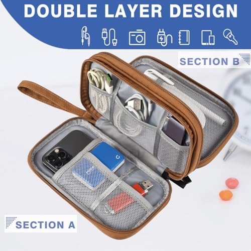 Travel Cable Organizer Pouch Electronic Accessories Carry Case Water Resistant Accessories Organizer Pouch Bag for Cable, Cord, Charger, USB, Phone, Power Bank, Earphone (Brown, Medium) - Image 3