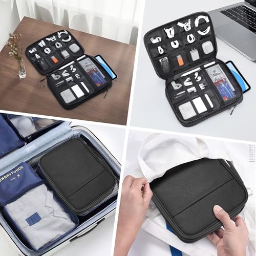 Dadanism Electronics Travel Organizer Case, Double Layers Cord Organizer Travel All-in-One Storage Bag for Cable, Cord, iPad, Chargers, fits 9-11'' Tablets, Portable Tech Accessories Bag, Black - Image 9