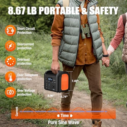 Portable Power Station, 600W (1200W Peak) 299Wh LiFePO4 Solar Generator Pure Sine Wave 110V AC Car Outlets PD 60W QC3.0 Backup Power Supply Bank for Camping, Blackout, CPAP - Image 6