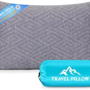 Travel Pillow for Sleeping Camping, Memory Foam Small Pillow with Breathable Cover for Backpacking, Airplane, Car (15.5 X 12 Inch)