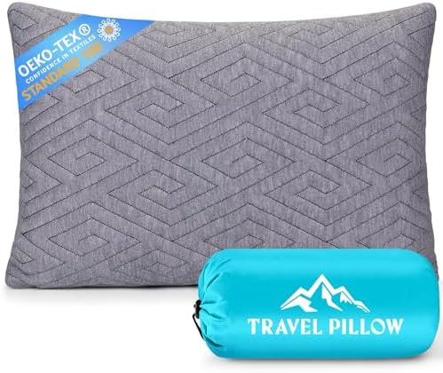 Travel Pillow for Sleeping Camping, Memory Foam Small Pillow with Breathable Cover for Backpacking, Airplane, Car (15.5 X 12 Inch)
