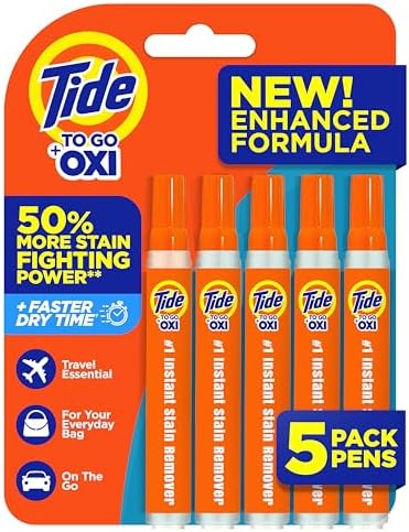 Tide Stain Remover for Clothes, Tide To Go Pen, Instant Stain & Spot Remover for Clothes, Travel & Pocket Size, 5 Count (Pack of 1) (Packaging May Vary)