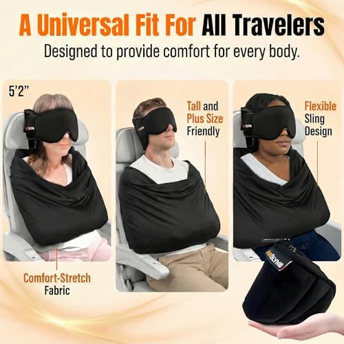 3-in-1 Airplane Sleep Support System - Integrated Plane Sleeping Accessories with Memory Foam Long Haul Flight Pillow, Adjustable Travel Eye Mask, and Blanket-Like Body Sling - Fits in Carry On - Image 4