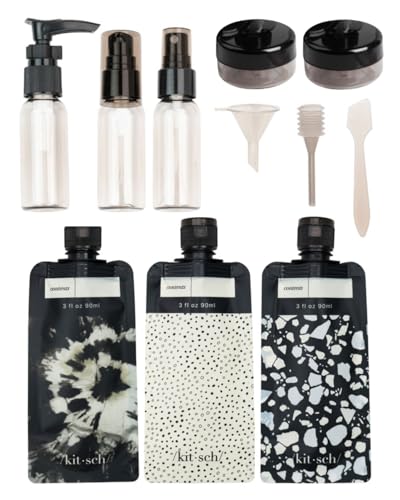 Kitsch 11 PCS Travel Bottles for Toiletries – Travel Essentials Kit for Shampoo, Conditioner, Lotion & More - TSA Approved Travel Bottles, Leak-Proof Refillable Travel Size Containers - Black & Ivory - Image 10