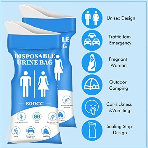 DIBBATU Disposable Urine Bag, 12/24 PCS Pee Bags for Travel for Women/Men, 800ML Emergency Portable Urinal Bag and Vomit Bags, Unisex Urinal Bag for Camping, Traffic Jams, Pregnant, Patient - Image 8