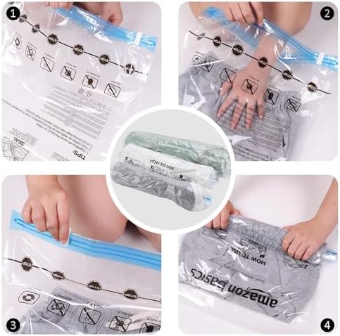 Amazon Basics Roll-Up Travel Compression Storage Bags for Clothes and Towels, No Vacuum Needed, Clear, 12 Pack (6 Small & 6 Medium) - Image 4