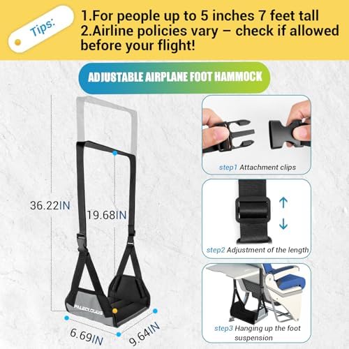 Foot Hammock for Plane Travel, No Collapse Thickened Bamboo Airplane Foot Rest for Long Flight, Desk Foot Hammock with Extended Adjustment Strap to Relax Your Feet, Foot Sling Travel Essentials - Image 2