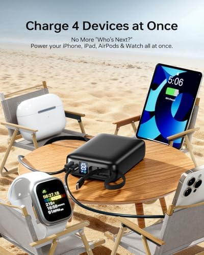 Portable Charger 50000mAh Power Bank,Portable Phone Charger with 2 Built in Cables,22.5W Fast Charging Travel Essentials Battery Pack for iPhone/iPad/MacBook/Android/Samsung - Image 3