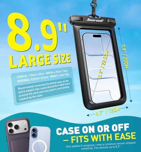 Hiearcool Waterproof Phone Pouch, IPX8 Waterproof Phone Case for iPhone 17/16/15/14 Pro Max, Cell Phone Dry Bag for Beach & Cruise Essentials, Touch Screen, Lanyard Included, 2 Pack (Fits Up to 8.9”) - Image 3