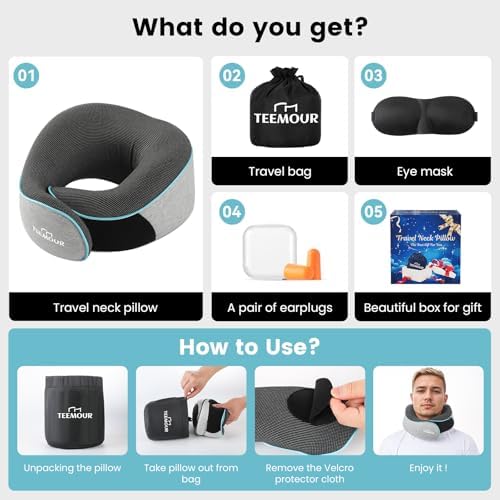 Travel Pillow-Neck Pillows for Airplanes, Memory Foam Travel Neck Pillow for Long Flights|Airport Travel Essentials 360° Support Gifts for Travellers With Eye Mask & Earplugs, Portable Carry Bag - Image 9