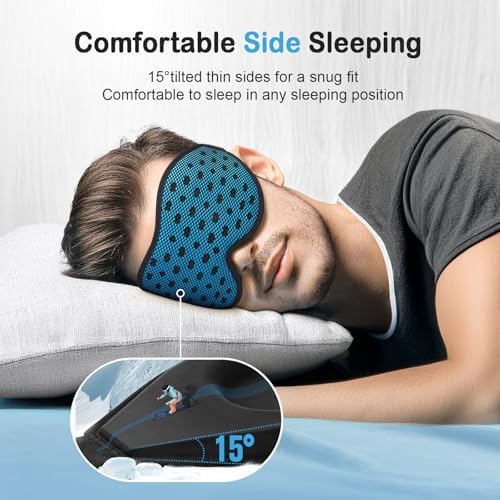 LitBear Breathable Sleep Mask, 3D Eye Mak Sleep for Side Sleepers Women Men, Light Blocking Sleeping Mask with Adjustable Strap, Soft Lightweight Eye Cover for Travel, Night Work, Nap, Office - Blue - Image 3