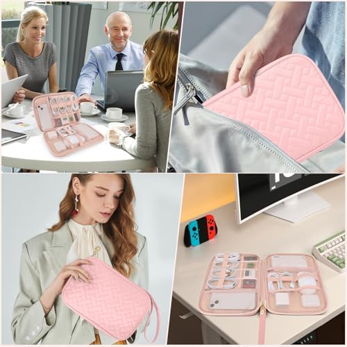 Electronics Organizer Travel Case, Charger Bag Cord Organizer Travel, Compact Tech Pouch Cable Organizer Bag for Charger, Cords, Phone, Headphones, Flash Drive, SD Card (Pink, Large-Single Layer) - Image 6