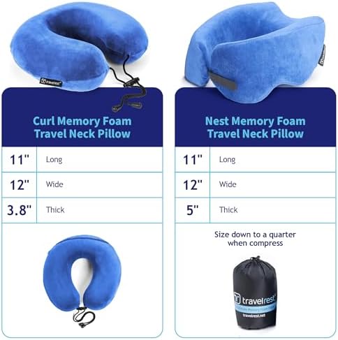 TRAVELREST Nest Neck Support Pillow - Travel Essentials, Memory Foam, Compact Travel Pillow for Long Flights, Plane Sleeping Accessories, Comfortable, Compact, Washable, Attaches to Luggage - Blue - Image 3