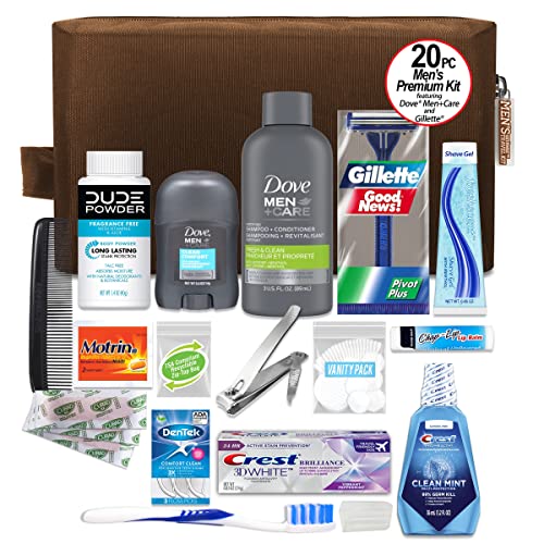 Convenience Kits International Men’s Premium 20-Piece Kit with Travel Size TSA Compliant Essentials, Featuring: Dove Men & Care Products in Brown Dopp Bag - Image 2