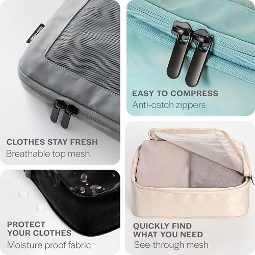 Aerotrunk Compression Packing Cubes for Travel - Luggage Organizer Bags - Double Zipper Packing Cubes for Suitcases (6-Pack, Beige) - Image 6