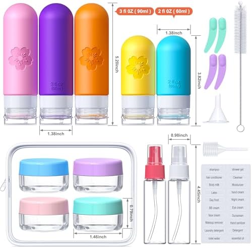 20Pack Travel Bottles for Toiletries, TSA Approved Travel Bottles Silicone Travel Size Containers, Travel Essentials Leak Proof Refillable Liquid, Shampoo and Conditioner Travel Toiletry Bottles - Image 2