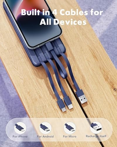 charmast Portable Charger with Built in Cables, Power Bank with Cords Wires, Slim 10000mAh Travel Battery Pack 6 Outputs 3 Inputs 3A Fast Charging for Samsung Google Pixel LG Moto iPhone iPad - Image 2