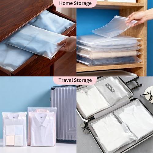 30pcs Packaging Bags for Clothing, 5 Different Sizes Reusable Clear Frosted Plastic Apparel Bags for Travel Storage- Shirts, Sweatshirts, Underwear, Bathing Suit, with Vent Holes - Image 2