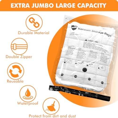 GONGSHI Vacuum Storage Bags, Space Saver Seal Bags For Clothing, Blankets, Comforters, Pillows, Clothes Storage,Travel Luggage,24 Combo-EPUMP - Image 5