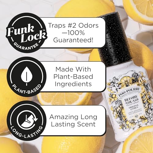 Poo-Pourri Before-You-Go Toilet Spray, Original Citrus, 2 Fl Oz, Up to 100 Uses, Bathroom Odor Deodorizer with Essential Oils for Home or Work, Travel Essentials, TSA Approved Size, Lemon Bergamot - Image 2
