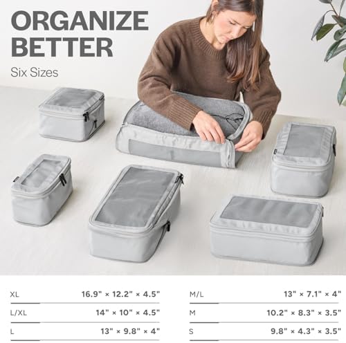Aerotrunk Compression Packing Cubes for Travel - Luggage Organizer Bags - Double Zipper Packing Cubes for Suitcases (6-Pack, Light Grey) - Image 3