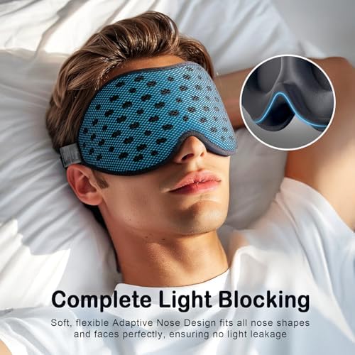 LitBear Breathable Sleep Mask, 3D Eye Mak Sleep for Side Sleepers Women Men, Light Blocking Sleeping Mask with Adjustable Strap, Soft Lightweight Eye Cover for Travel, Night Work, Nap, Office - Blue - Image 4