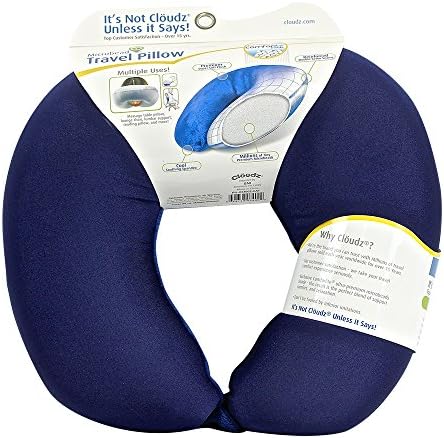 Cloudz Dual Comfort Microbead Airplane Travel Neck Pillow. Super Soft Cozy Plush Fabric on One Side, Cool Relaxing Spandex on The Other! Customize Your Comfort and Support at Home or On The Go!- Blue - Image 2