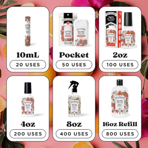Poo-Pourri Before-You-Go Pocket Toilet Spray, Travel Essentials, Tropical Hibiscus, 1 Fl Oz, Up to 50 Uses, On-The-Go Bathroom Odor Deodorizer with Essential Oils, TSA Approved Size, Hibiscus, Apricot - Image 11