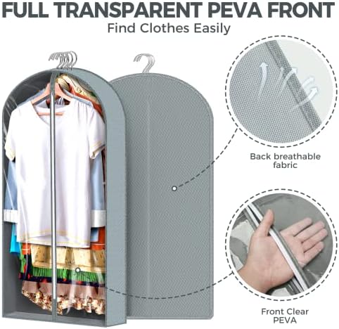 6 pcs 40" Garment Bags for Hanging Clothes, Clear Suit Bags for Closet Storage Clothing Storage, Garment Bags for Travel Covers with 4" Gussets for Coats, Jackets, Shirts and Sweater - Image 6