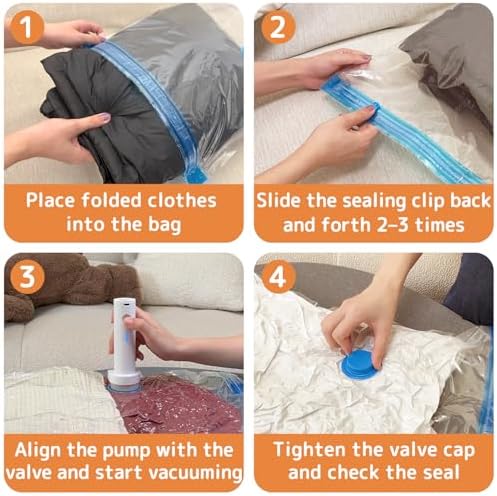 12 Pack Vacuum Bags for Travel with Rechargeable Air Pump, Carry-On Compression Bags for Luggage and Suitcase, Space Saver Storage for Clothing and Travel Organization - Image 7