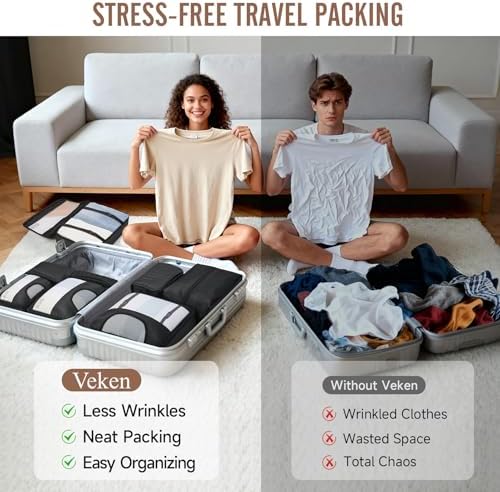 Veken 10 Set/8 Set Packing Cubes for Travel Essentials, Suitcase Organizer Bags in 4 Sizes, Carry-On Luggage Accessories with Laundry & Toiletry Bag, Airplane Must-Have, Road Trip & Camp Gifts for Men - Image 7