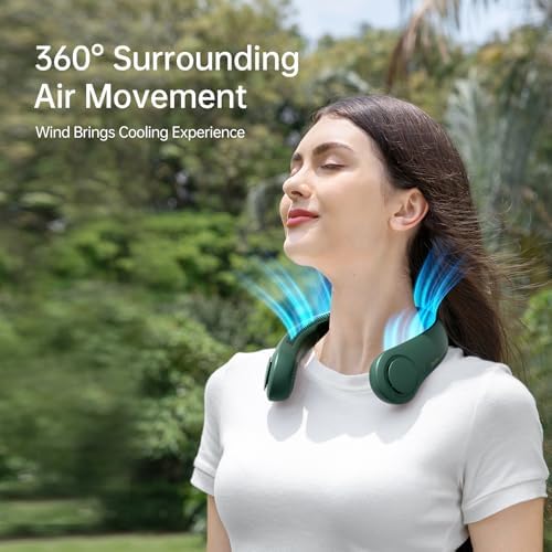JISULIFE Portable Neck Fan, Hands Free Bladeless Fan, 5 Speeds, 4000 mAh Battery Operated Wearable Personal Fan, Twistable, Rechargeable, Gift for Women Men-Dark Green - Image 2