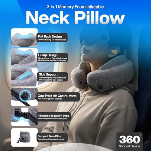 4-in-1 Travel Comfort Set – Inflatable Neck Pillow, Convertible Lumbar Support & Foot Hammock, 3D Sleep Mask & Ear Plugs – Complete Comfort Kit for Airplane, Office & Car – Gift-Ready (Gray) - Image 3