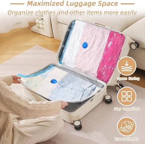 Travel Vacuum Bags with Rechargeable Pump,6 Pack Vacuum Storage Seal Bags for Clothing Suitcase Backpack, Space Saver Compression Clothes Storage Bag (6 Combo+ Electric Pump) - Image 5