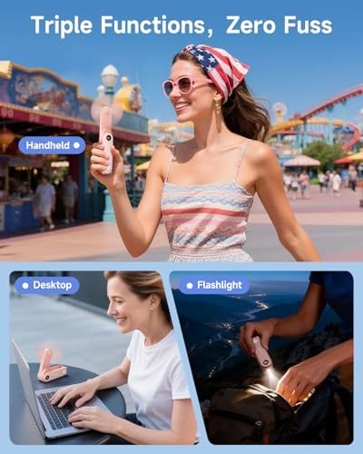 SWEETFULL Portable Handheld Mini Fan with LED Display, 3-in-1 Personal Foldable USB Rechargeable Hand Held Fan & Flashlight for Travel, Lash Eyelash, Cute Small Pocket for Women, Girls - Image 5