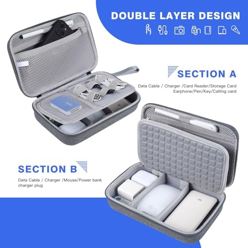 Hard Electronic Organizer Travel Case for MacBook Power Adapter Chargers Cables Power Bank Apple Magic Mouse Apple Pencil USB Flash Disk SD Card Hard Drive Waterproof Shockproof Carrying Case, Grey - Image 6