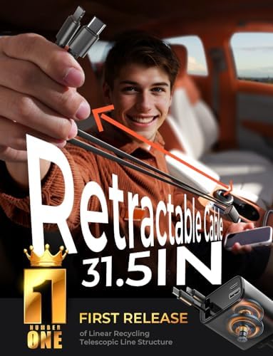 LISEN Retractable Car Charger, for Gifts for Him Her, Cars Adapter USB C Fast Charger, Car Accessories Gadgets for Men Women Travel Essentials Gift for iPhone 17e 16 15 14 13 12 Pro Max, Samsung S26 - Image 3