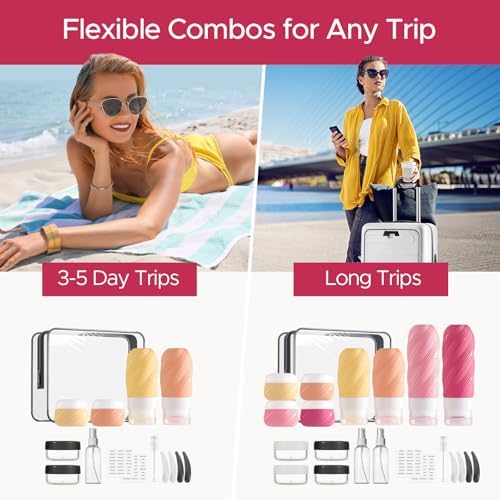 LitBear 23 Pack TSA Approved Travel Bottles for Toiletries, Leak Proof Refillable Travel Size Containers Kit with Silicone Squeezable Bottles Jars for Shampoo Lotion Conditioner, in Clear Bag, Pink - Image 7