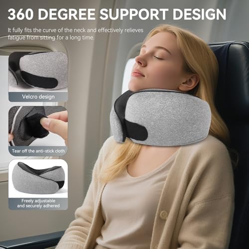 SZXYX Travel Pillows - 100% Pure Memory Foam Neck Pillow for Airplanes, Comfortable Breathable Cover, 360° Support Stowable Pillows for Sleeping, Car, Airport Travel Essentials Dark Grey - Image 3